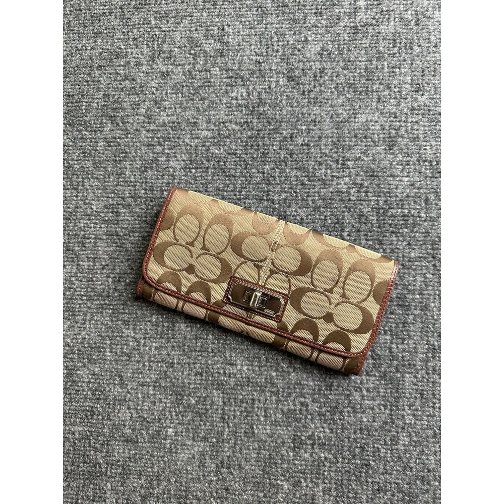 Womens Wallet Coach Signature Jacquard Turnlock Brown, Size One Size